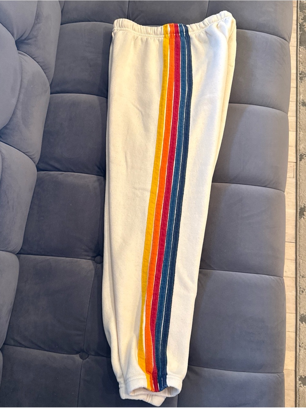 Aviator Nation 5 Stripe Rainbow Jogger Sweatpants Women XS Vintage White
